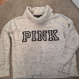 PINK Victoria's Secret Cream Marled Cowl Neck Sweater with Black Logo